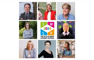 Montage of speakers at the Isle of Wight Literary Festival in 2024, Cowes, what's on, event