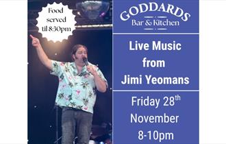 Jimmi Yeomans performing, live music poster, Goddards Bar and Kitchen, Isle of Wight, event, what's on, Things to do