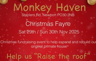 Christmas fayre poster, Monkey Haven event, children's activities, family fun, what's on, Isle of Wight