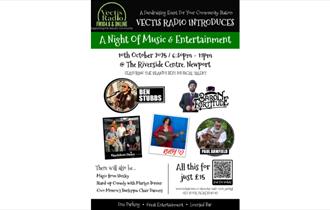 Fundraiser event poster, Vectis Radio, music and comedy event, Isle of Wight, what's on