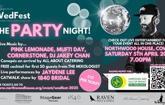 WedFest party night poster, music event, Northwood House, Isle of Wight