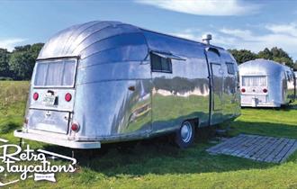 Outside view of American airstreams at Retro Staycations, glamping, Isle of Wight