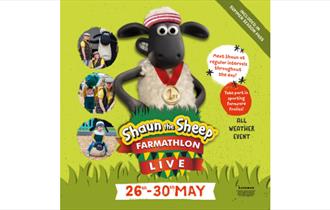 Shaun the Sheep: Farmathlon Live! poster, Tapnell Farm Park, what's on, children activities, family event, May half term