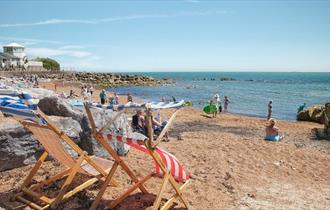 Deck chairs on Steephill Cove beach, Ventnor, Isle of Wight, Things to Do