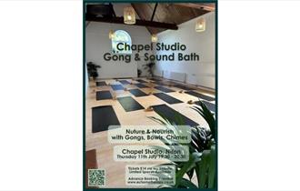 Chapel Studio Gong & Sound Bath poster, sound therapy, Niton, Isle of Wight, what's on - photo credit: @ems_yoga_iow