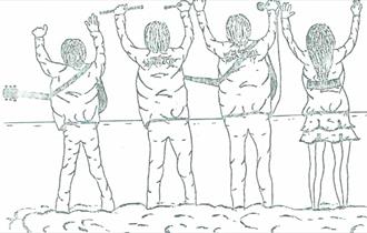 Isle of Wight, Things to do, live music, concert, sketch drawing of 4 band members with backs to us in a row.
