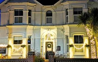 Outside view of Fernhurst Holiday Apartments with Christmas lights, self catering, Shanklin, Isle of Wight