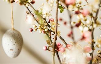 Egg bauble dangling from a plant, Easter event at the Seaview Hotel, lunch, food, family event, what's on, Isle of Wight