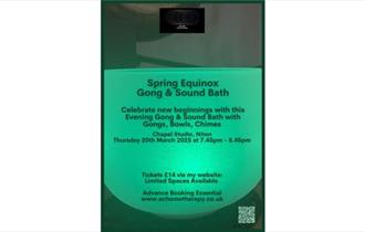 Spring Equinox Gong & Sound Bath poster, health and wellbeing, Niton, Isle of Wight, what's on, event