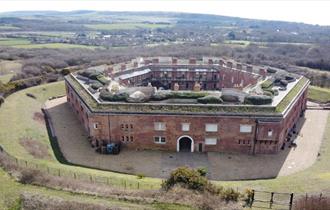 Aerial view of the Golden Hill Fort, The Tap Room, house in historic fort, self catering, Freshwater, Isle of Wight