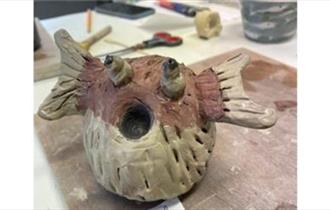 Animal from a workshop at Isle of Wight Pottery, art event at Wildheart Animal Sanctuary, Isle of Wight