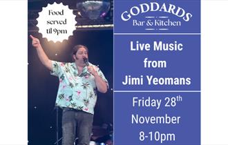 Jimmi Yeomans performing, live music poster, Goddards Bar and Kitchen, Isle of Wight, event, what's on, Things to do