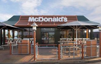 Outside view of McDonalds, Ryde, Isle of Wight, fast food, child friendly, eat and drink, drive thru