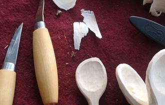 Tools and wooden spoons, creative workshop at The Garlic Farm, Isle of Wight, what's on, event