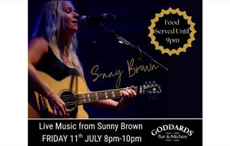 Sunny Brown playing a guitar and singing, live music at Goddards Brewery, Sandown, Isle of Wight, what's on, event