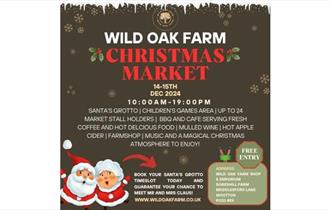 Wild Oak Farm's Christmas market poster, Meet Father Christmas, children's event, local produce, festive gifts, Isle of Wight