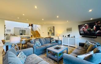 Open plan kitchen, dining and living areas at Woodlands, Seaview, Isle of Wight, self catering