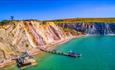 Aerial view of sea and beach at The Needles Landmark Attraction, Isle of Wight, Things to Do