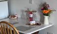 Isle of Wight, Accommodation, Self Catering, Bucks Farm, Shorwell, Dining table with wine and fresh farm eggs