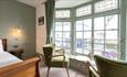 Double bedroom with view of the village square at The Bugle Coaching Inn, Yarmouth, Isle of Wight, B&B, village pub, boutique rooms