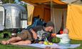 Family playing on rug outside tent at at Wight Buggin', Ryde, Isle of Wight, event, what's on