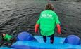 Lady on the slide at Isle of Wight Aqua Park, Tapnell Farm, outdoor activities, watersports