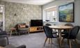 Living & dining area at The Bowling Green Apartment at Carisbrooke Castle, self catering, historic place to stay, Isle of Wight