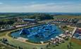 Aerial view of Isle of Wight Aqua Park at Tapnell Farm, outdoor watersports, activities, Isle of Wight