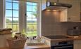 Kitchen with countryside views at The Old Abbey Farmhouse Holiday Cottage at Quarr Abbey, self-catering, Isle of Wight