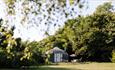 Outside view of a yurt within the grounds of The Garlic Farm, Newchurch, self-catering, glamping, luxury, country, Isle of Wight