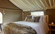Double bed in safari tent, Glamping the Wight Way, self catering, Isle of Wight