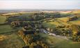 Aerial view of The Garlic Farm and grounds, Isle of Wight, unique place to stay
