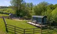 Aerial view of The Hut within the countryside, Godshill Park Farm, Isle of Wight, Self Catering