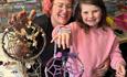 Mum and daughter showing the crafts they've made at a craft workshop at Island CraftWorks, Ryde, Isle of Wight, family, children's activity, group, wo