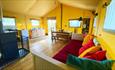 Kitchen and living area in the safari tent at Wight Classic Camping, Isle of Wight, glamping, unique place to stay