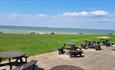 Outside seating at Cafe Verdi with sea views, eating out, Isle of Wight