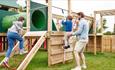 Children playing on outdoor playground at St Helens Holiday Resort, Isle of Wight, Holiday Park