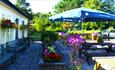 Outside seating area at The Eight Bells, Carisbrooke, local produce, let's buy local