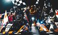 Group photo of people at the finishing at the end of the track at Wight Karting, activities, attraction, Isle of Wight