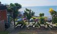 Sea view from outdoor eating area at The Woodvale, Gurnard, Isle of Wight, food and drink