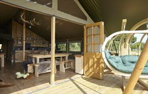 Hammock on porch of safari tent, Glamping the Wight Way, self catering, Isle of Wight