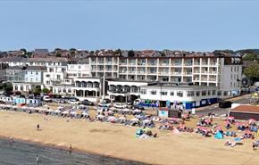 Aerial view of Sandringham Hotel from the sea, Sandown, Isle of Wight, accommodation, coastal hotel, sea view rooms, family friendly hotel