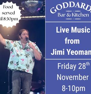 Jimmi Yeomans performing, live music poster, Goddards Bar and Kitchen, Isle of Wight, event, what's on, Things to do