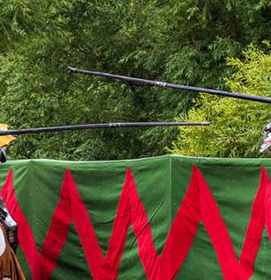 Knights competing in the grand medieval joust at the Legendary Joust at Carisbrooke Castle, history event, what's on