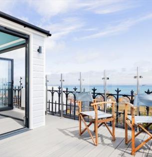 Chairs on decking with sea views at The Observatory, Classic Cottages, Isle of Wight, self catering, accommodation