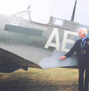 Mary Ellis standing next to a Spitfire, Isle of Wight aviation history at Wight Aviation Museum, island life at Quarr Abbey, event, what's on