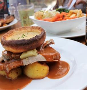 Roast and a bottle of garlic beer at The Garlic Farm Restaurant, food and drink, local produce