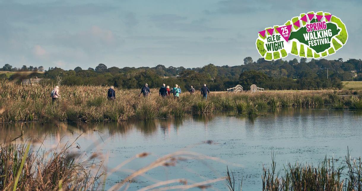 Group of walkers at Brading Marshes on the Isle of Wight