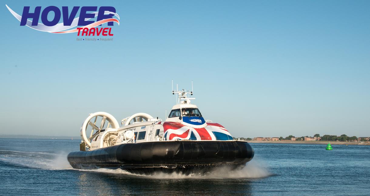 Hovertravel's hovercraft flying across the water, Isle of Wight travel