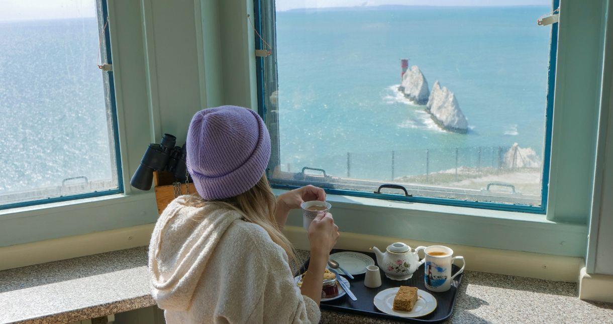 View of the Needles from The Needles Old Battery Tearoom, National Trust, Isle of Wight